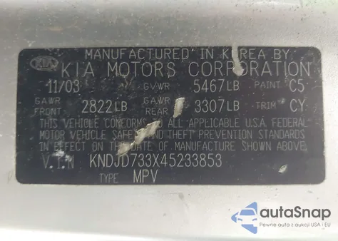 2004 Kia Sorento Ex/Lx z USA, uszkodzony, nr VIN KNDJD733X45233853